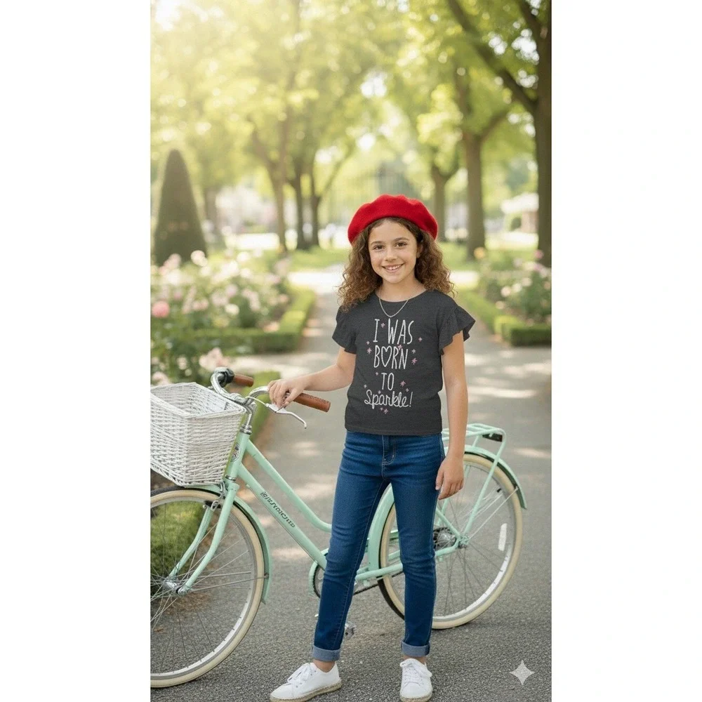 Kids‎ Girls Dark Gray I Was Born to Sparkle T Shirt Size 10 12